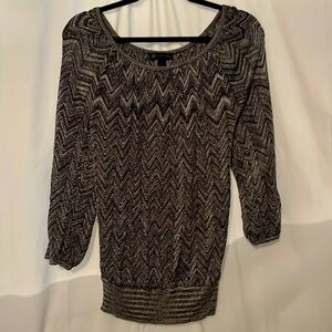 INC international concepts Grey and black Silver Sparkle Chevron sweater sz L